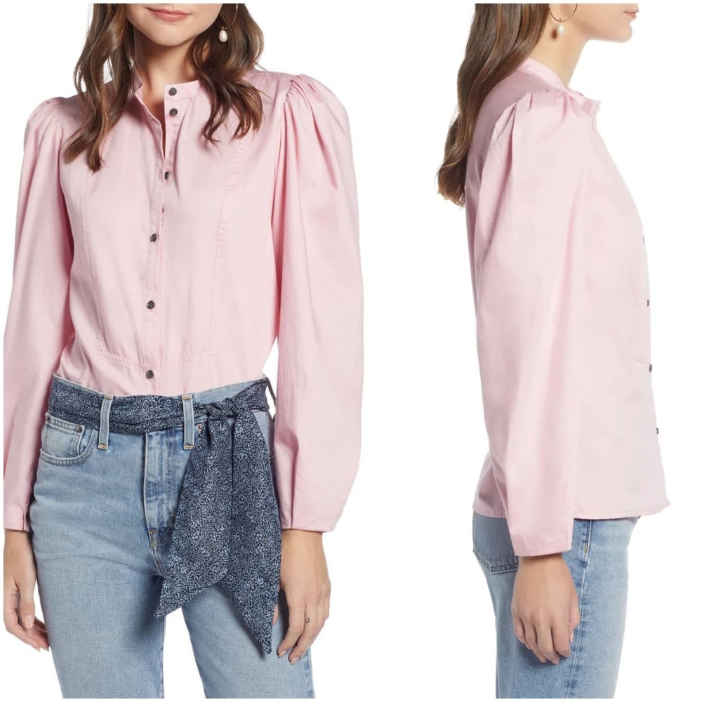 Something Navy Stand Collar Button Through Shirt